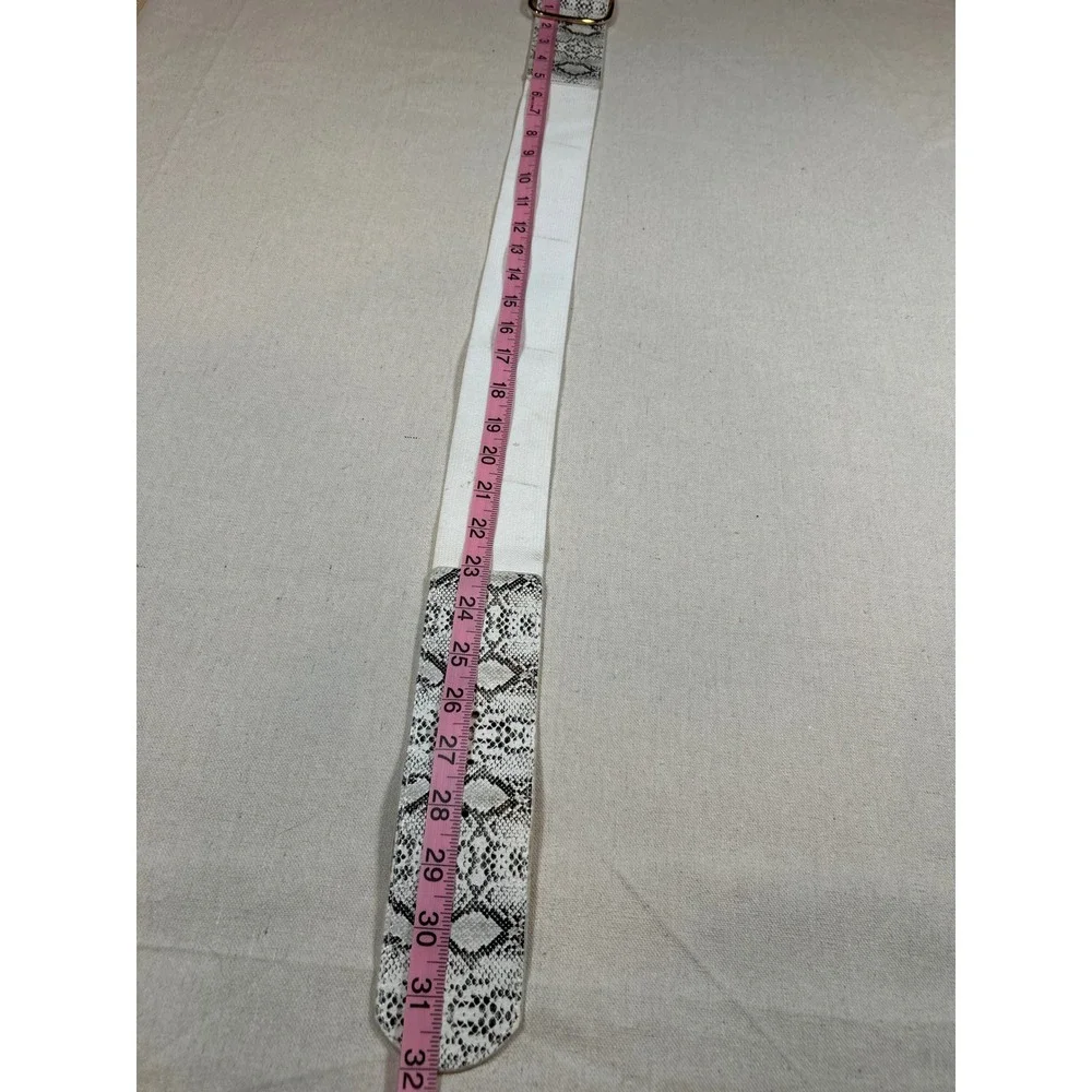 Women Snakeskin Print Wide Elastic Cinch Belt Gold Square Buckle IE6084SNK White